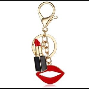 🔥gold red lipstick lips bag key chain key car